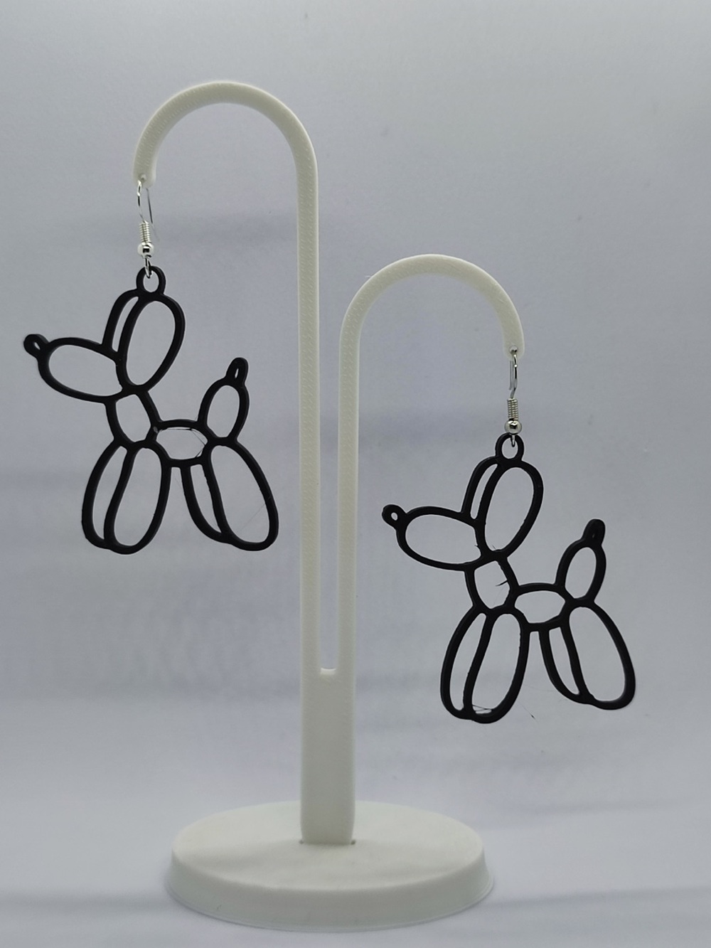 Black Balloon Dog Outline Drop Earrings - Unbranded